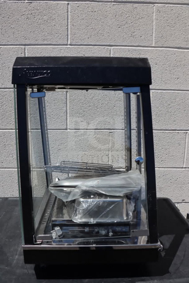 Brand new Avantco HDC-13 heated display case, 15", 3 shelves, hinged doors, stainless steel, serial CK-251021R-185.