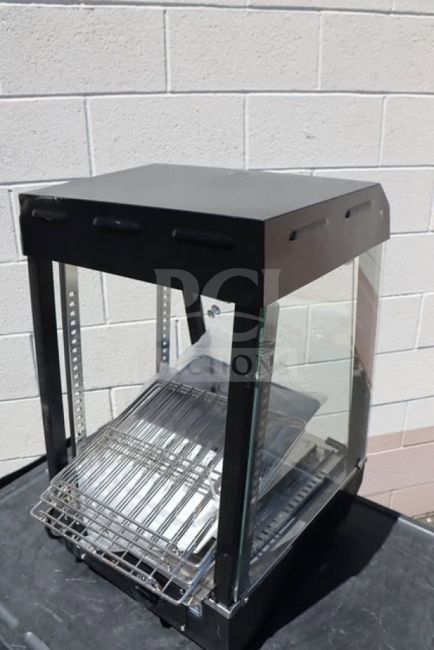 Avantco HDC-13 heated display case, 15", 3 shelves, hinged doors, 120V, 850W, new scratch-and-dent.