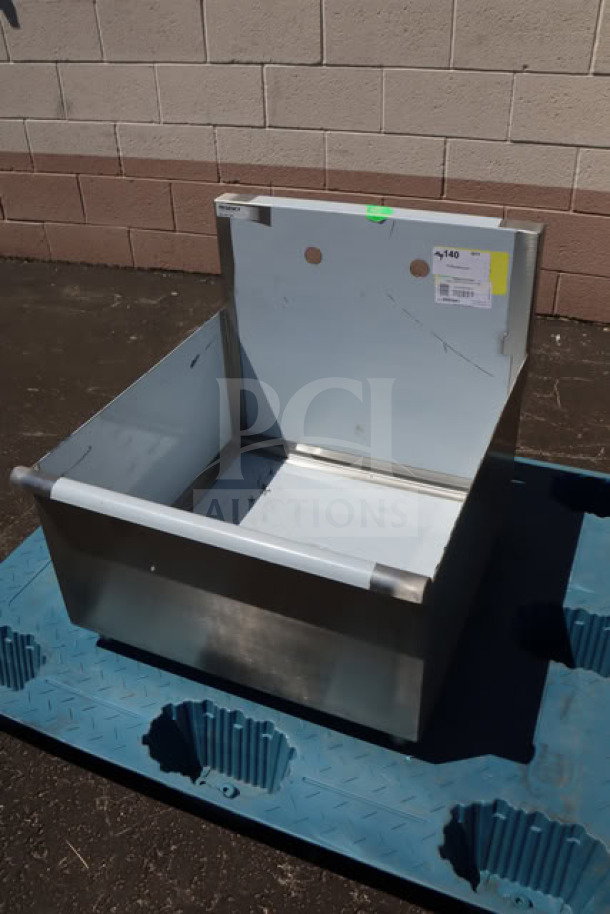 Brand new Regency 600S12424SB utility sink, 24" x 24" x 13" bowl. Scratch-n-dent condition. Tags show model and details.