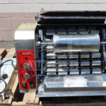 Brand new Avantco BT18H vertical contact conveyor bun toaster, 208/240V, 2800-3200W, serial number 1001325184BT18H, on pallet.