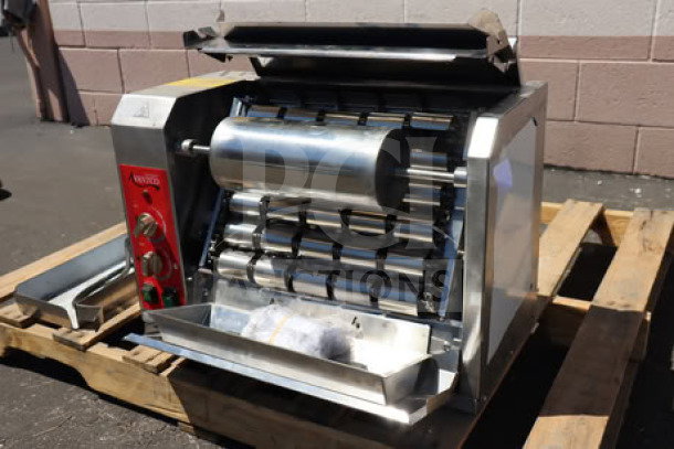 Brand new Avantco BT18H vertical contact conveyor bun toaster, 208/240V, 2800-3200W, slight cosmetic damage.