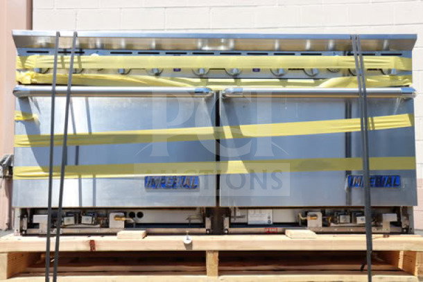 NEW Imperial Range Pro Series IR-10-CC liquid propane 10-burner 60" range with 2 convection ovens, minor wear. Includes backguard and shelf.