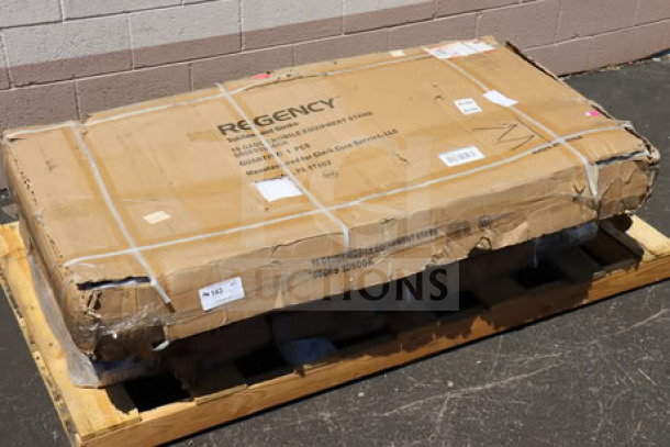 Brand new Regency 600ES3060GK 30"x60" stainless steel equipment stand on pallet. Damaged packaging may indicate missing pieces.