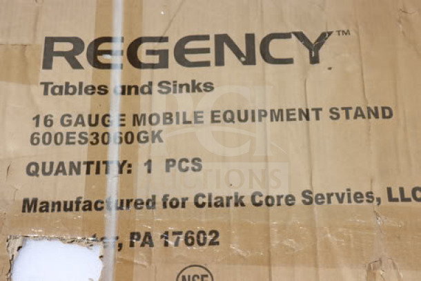 Regency 600ES3060GK 30"x60" stainless steel equipment stand packaging, damaged; may be missing pieces.