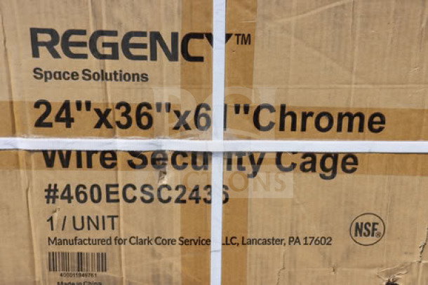 Regency 460ECSC2436 NSF Chrome Wire Security Cage, 24" x 36" x 61", brand new, box damaged.