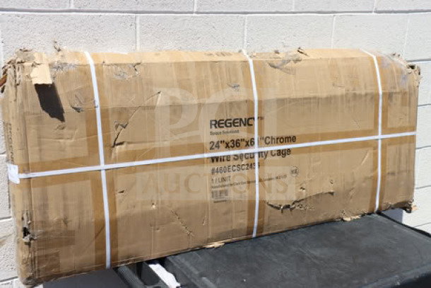 Brand new Regency 460ECSC2436 NSF chrome wire security cage in damaged box, 24"x36"x61".
