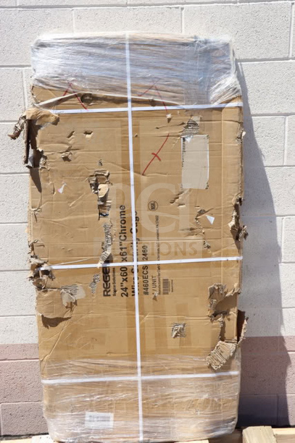 Brand new Regency 460ECSC2460 NSF chrome wire security cage, 24"x60"x61", in torn original packaging.