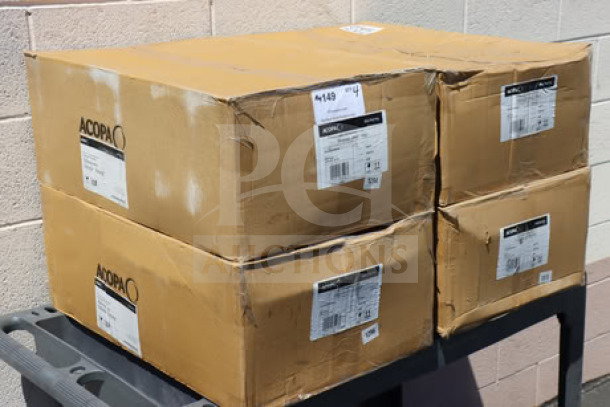 Four cases of Acopa Alchemy 16 oz. hammered dark antique copper Moscow Mule mugs, 12 mugs per case, brand new condition.
