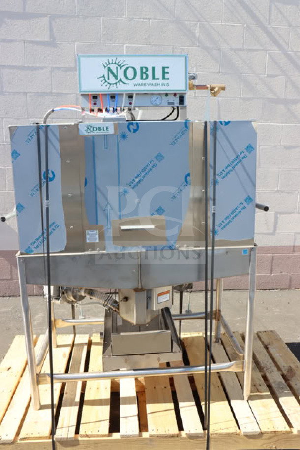 Brand new Noble WAREFORCE II dishwasher, dual rack, 115V, minor scratches. Features easy access front panel, high output.