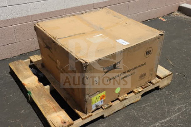 Regency 600SM242412 stainless steel mop sink, 24"x24"x12", box damaged, on pallet.