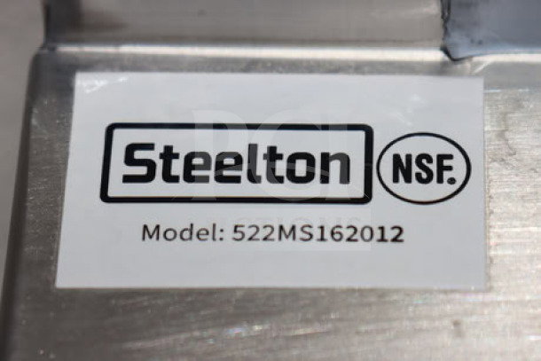 Steelton 522MS162012 stainless steel mop sink label, model number visible. NSF certified.