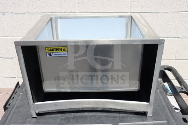 Brand new Steelton 522MS162012 mop sink, 25" 18 gauge 304 stainless steel, single compartment, 20"x16"x12" bowl. CAUTION label visible.