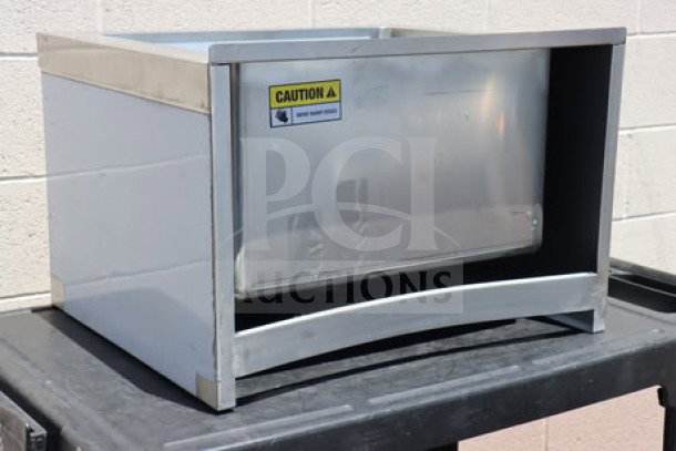 BRAND NEW Steelton 522MS162012 mop sink, 18-gauge 304 stainless steel, 25"x20"x16"x12" bowl, minor scratches, caution label visible.