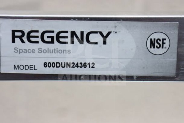 Regency 600DUN243612 aluminum dunnage rack, 36" x 24" x 12", 1715 lb. capacity, brand label showing model number.