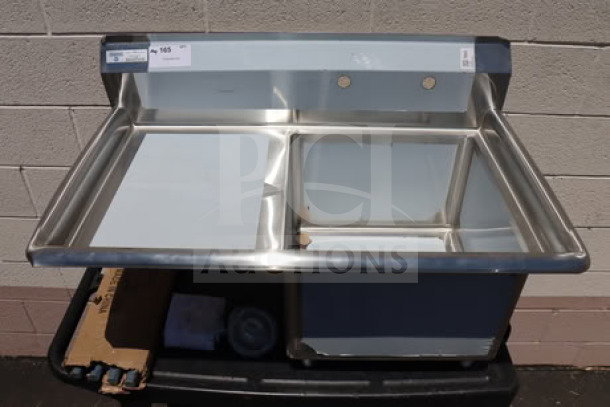 Brand new Steelton 522CS11818L commercial sink, 38 3/4", one compartment, 18" left drainboard, scratch-n-dent condition.