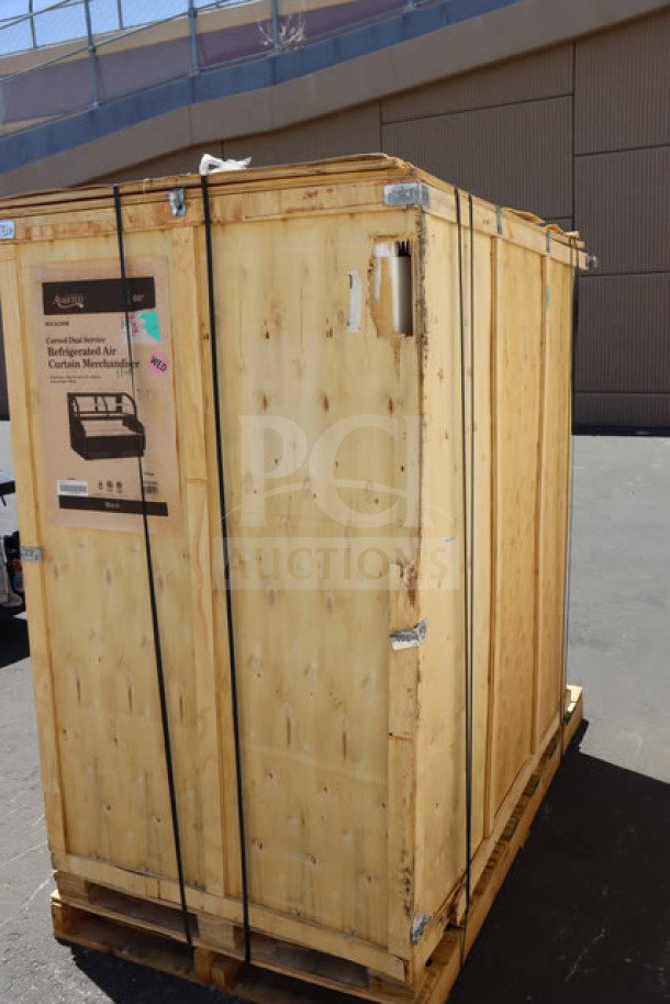 Crated Avantco CAC-60 59 1/8" Black Curved Dual Service Refrigerated Air Curtain Merchandiser, glass shattered, 115V.