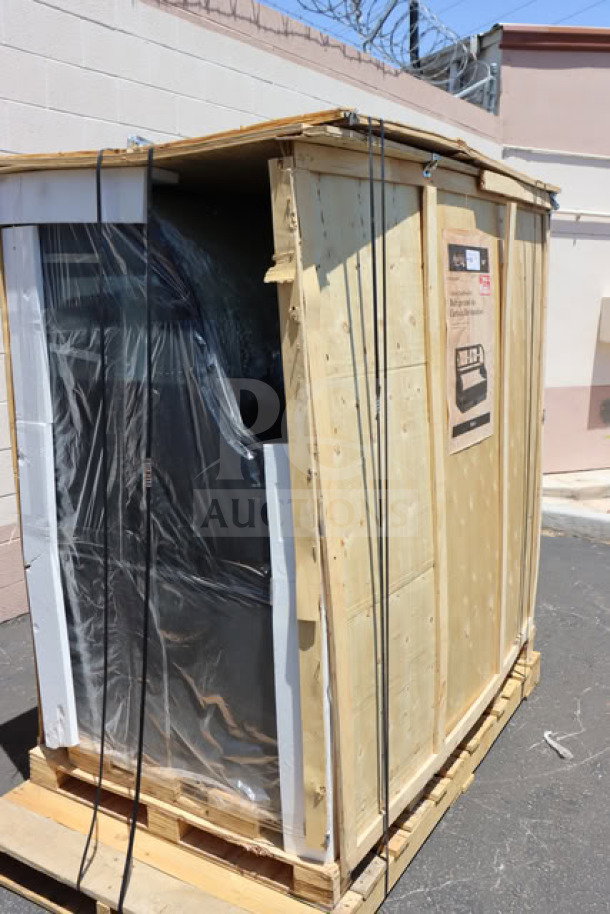 Brand new crated Avantco CAC-60 59 1/8" black refrigerated air curtain merchandiser, glass shattered, 115V.
