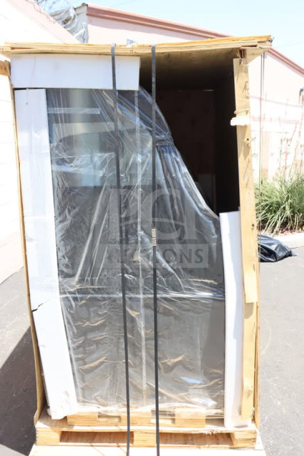 Brand new crated Avantco CAC-60 air curtain merchandiser. Shattered glass. Model: CAC-60, 59 1/8" black, 115V.