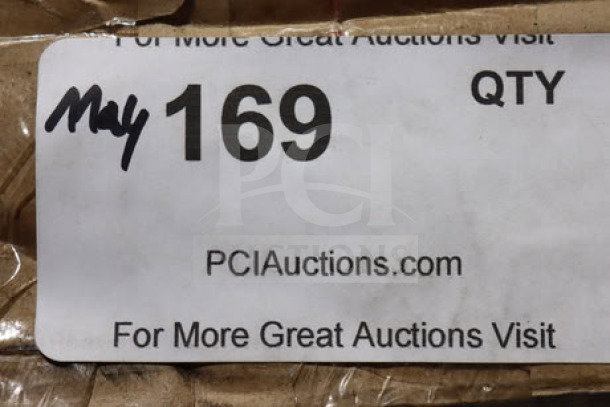 Sticker label on cardboard with "May 169 QTY" and "PCIAuctions.com" text, indicating auction information.
