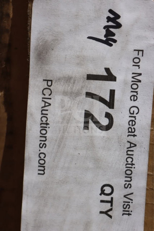 BRAND NEW Regency work table label showing "172 QTY" and website "PCIAuctions.com" in original packaging.