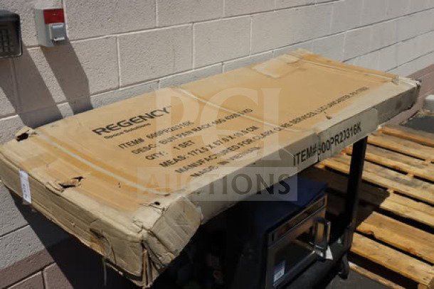 Regency 600PR20316K 20 Pan End Load Stainless Steel Bun/Sheet Pan Rack, brand new, unassembled, damaged packaging.
