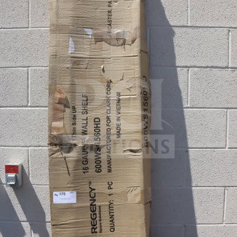 Regency 16 Gauge Stainless Steel 15" x 60" Wall Shelf, Model 600WS1560HD, in damaged original packaging.