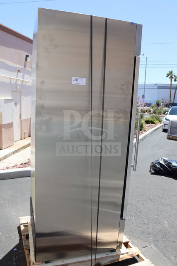 Brand new Arctic Air AGR23 glass door refrigerator, 23 cu. ft., dented top left corner, 115V, 2.6 Amps, S/N: S251118CA.