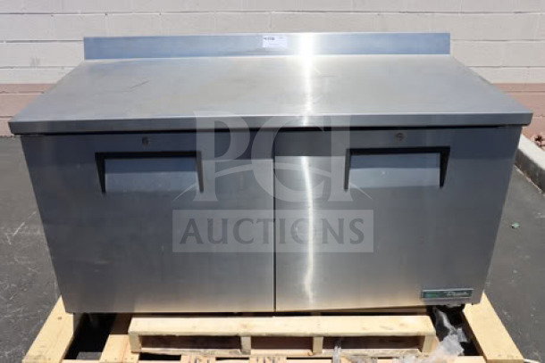 True TWT-60F-HC worktop freezer with 3 9/16" backsplash, two doors. Stainless steel finish. Serial #11108084.
