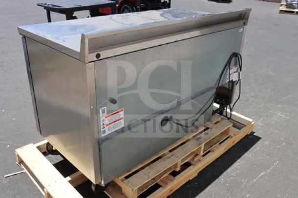 True TWT-60F-HC worktop freezer, stainless steel, 60 3/8" with 3 9/16" backsplash, visible serial #11108084, on wooden pallet.