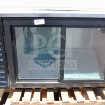 BRAND NEW Beverage-Air BB58HC-1-GS-B back bar refrigerator, black, 59", sliding glass doors, 115V, dent on top right.