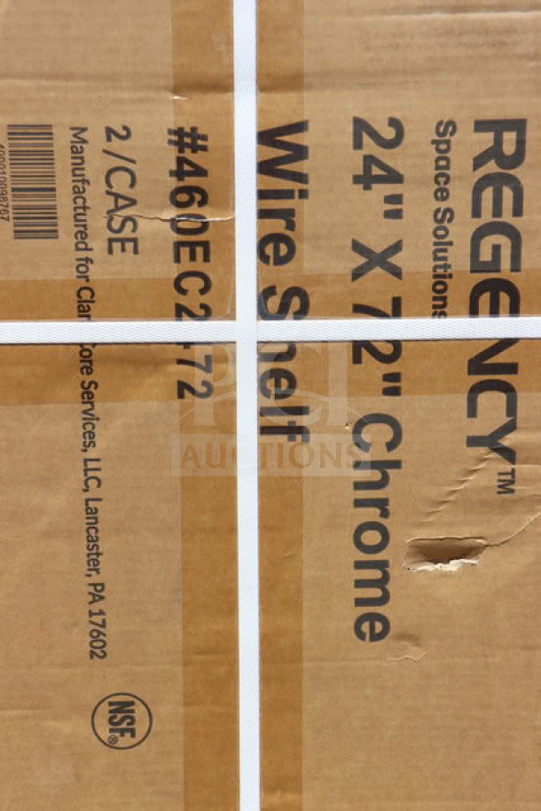 Brand new Regency 460EC2472 24" x 72" NSF chrome wire shelf in factory packaging.