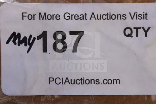 Regency 600RIR16KD sheet pan rack label showing "May 187" and quantity, indicating auction lot information.