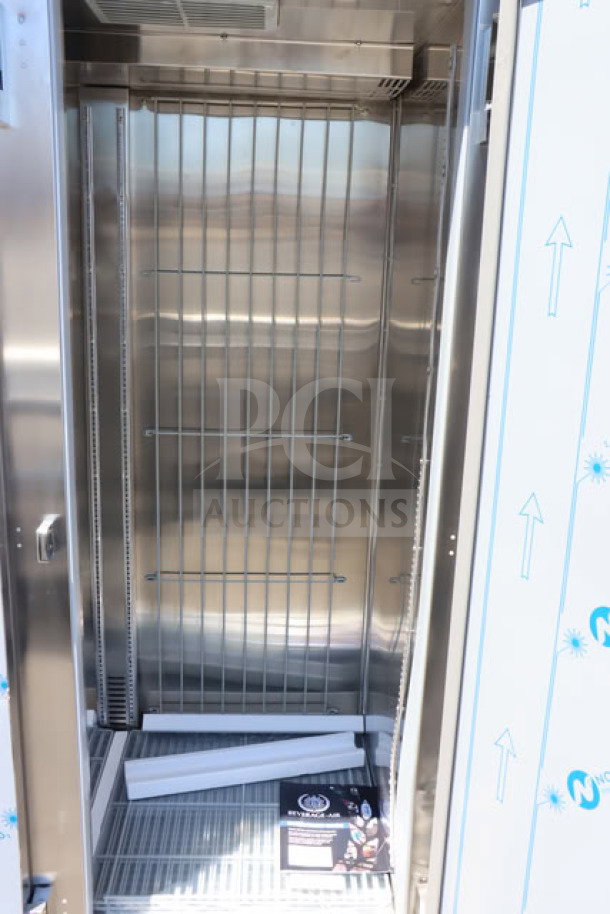 BRAND NEW Beverage-Air HFPS3HC-1S Horizon Series 78" reach-in freezer, includes 9 wire shelves, minor dents on back and side.