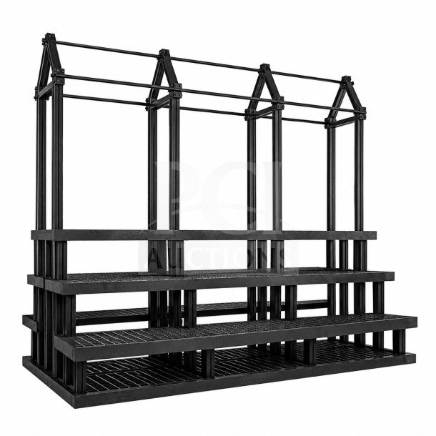BRAND NEW SPC SM967205P Black Plastic 5-Step Pyramid Display, 96"x63"x90", with plant hanger. Out of packaging.