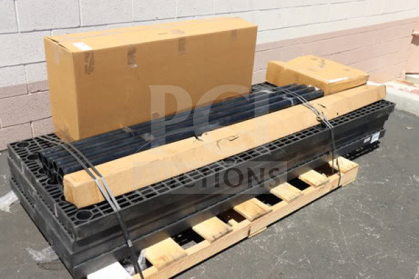 BRAND NEW SPC Retail SM967205P Benchmaster five-step pyramid display on pallet, black plastic, potential missing parts.