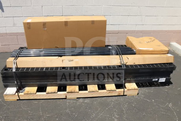 BRAND NEW SPC Retail SM967205P Benchmaster display, black plastic, 96"x63"x90", five-step pyramid with plant hanger, on pallet.