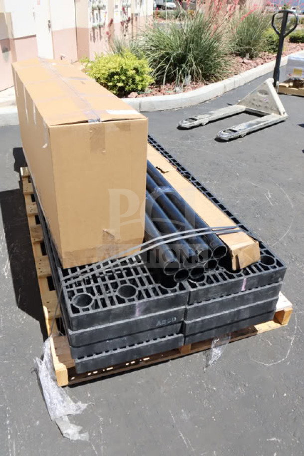 BRAND NEW SPC SM967205P Benchmaster Display, 96"x63"x90", black plastic, five-step pyramid with plant hanger, unboxed.