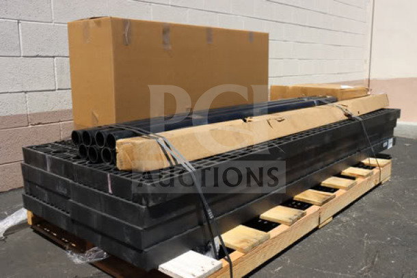 BRAND NEW SPC Retail SM967205P Benchmaster 96"x63"x90" Black Plastic Five Step Pyramid Display on pallet, out of packaging.