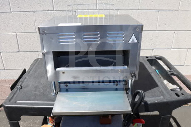 Brand new Avantco T3600B conveyor toaster, 14.5" wide, 3" opening, 3600W, 208V, scratches visible; capable of 1200 slices/hr. Serial: 5104925184T3600B.