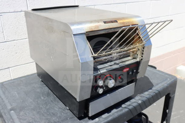 Hatco TQ-800H Toast Qwik conveyor toaster, 3" opening, 208V, used condition, visible controls and serial number plate.