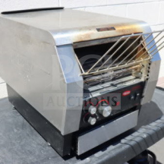 Hatco TQ-800H Toast Qwik conveyor toaster, 3" opening, 208V, used condition, visible controls and serial number plate.
