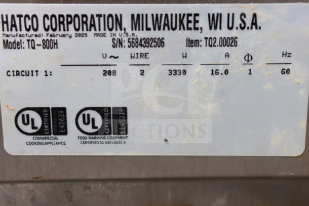Hatco TQ-800H Toast Qwik Conveyor Toaster, 208V, 3" opening, model TQ-800H, S/N 5684392506. Used condition, UL certified.