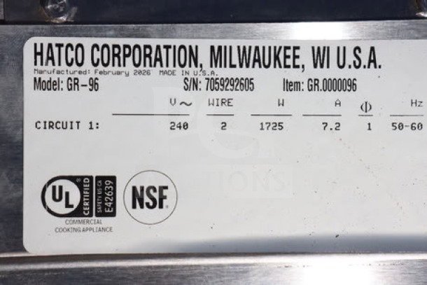 Hatco GR-96 Glo-Ray infrared warmer, stainless steel, 96", brand new, S/N: 7059292605, 240V, 1,725W, USA made.