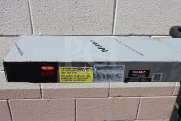 BRAND NEW Hatco GR-96 Glo-Ray 96" stainless steel infrared warmer, infinite controls, 240V, 1,725W, S/N: 7059292605.