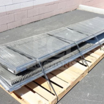 BRAND NEW SCRATCH-N-DENT! 2 Regency 600FT1260SS 12" x 60" stainless steel floor troughs with grates on pallet.