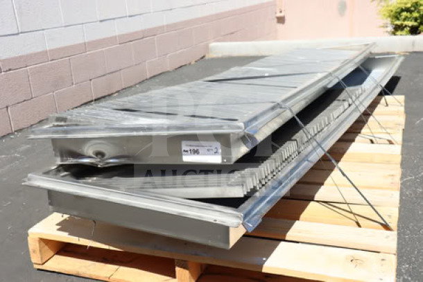 (2) Regency 600FT1260SS 12" x 60" 14-Gauge Stainless Steel Floor Troughs with Grates, new, scratch-n-dent, on pallet.