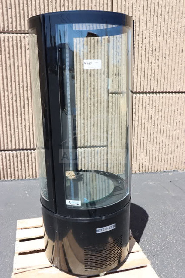 Avantco BCR-15-HC black circular glass refrigerated display case, 115V, scratch-n-dent, S/N: 1829701300067, new condition.