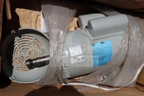 WEG Rolled Steel 2HP Motor, Model Z00218ET1C052721, 1Ph 208-230V, new condition, visible labels with specifications.