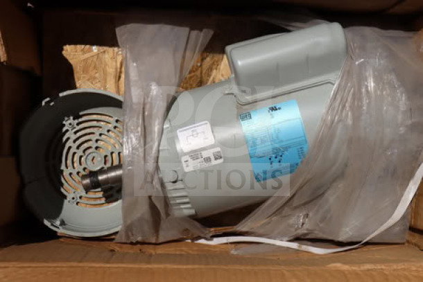 WEG Rolled Steel 2HP Motor Z00218ET1C052721, 1Ph 208-230V, in original packaging, with visible product label and specifications.