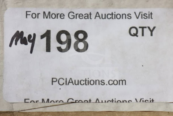 Sticker label with auction info and "198 QTY" handwritten. Includes website PCIauctions.com.